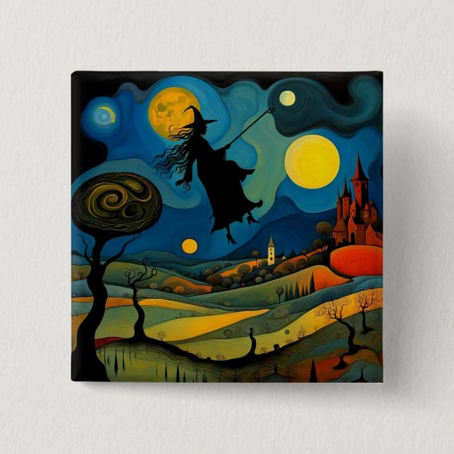 Witch over landscape 15 cm square badge (Front)