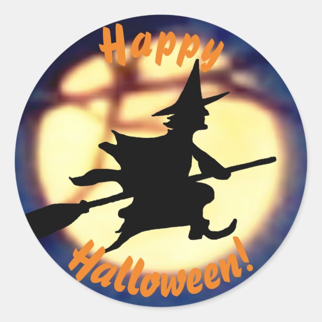 Witch Over Moon Halloween Stickers (Front)