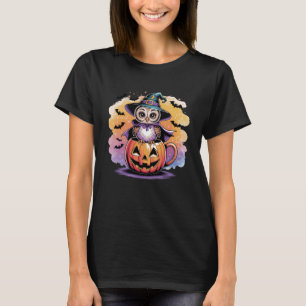 Witch Owl on Pumpkin Mug Graphic Halloween T-Shirt