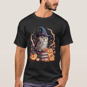 Witch Owl Pumpkin Autumn Leaves Halloween Magic De T-Shirt