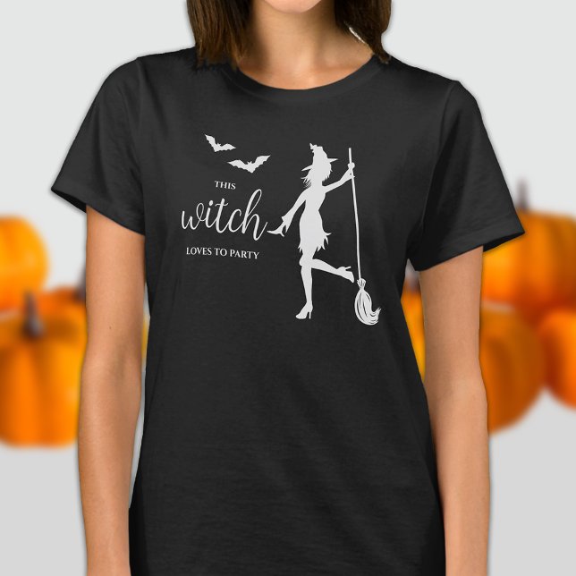 Witch Partying With A Broom And Bats Halloween T-Shirt (Creator Uploaded)