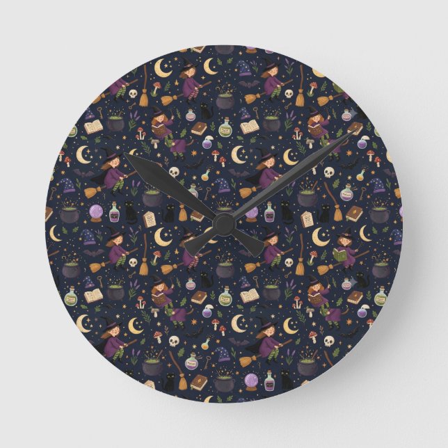 Witch Pattern Round Clock (Front)