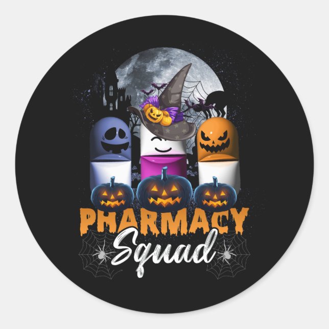 Witch Pills Pharmacy Pharmacist Squad Halloween Co Classic Round Sticker (Front)