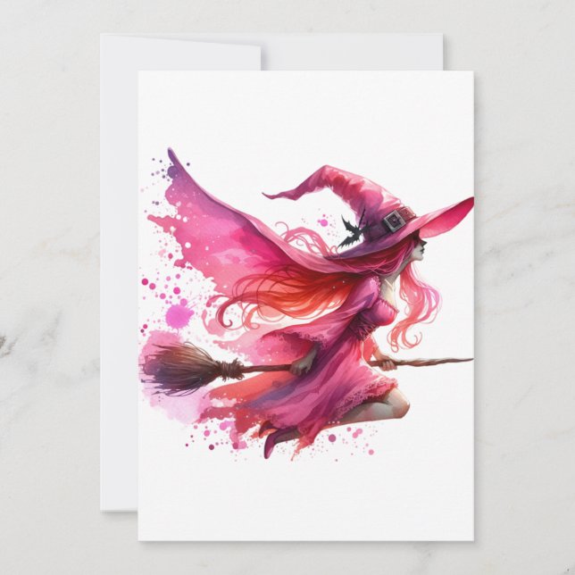 witch pink halloween day invitation (Front)