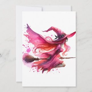 witch pink halloween day invitation