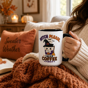 Witch Please Coffee First Black Large Halloween Mug