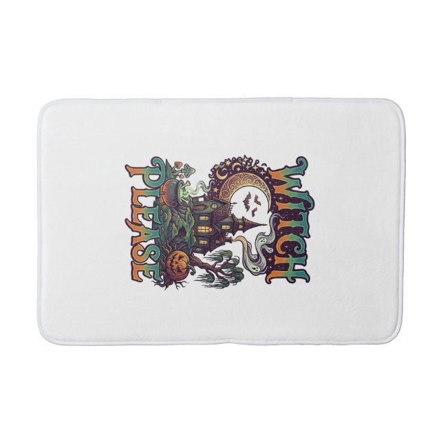 Witch Please Haunted House Crescent Moon Cauldron  Bath Mat (Front)