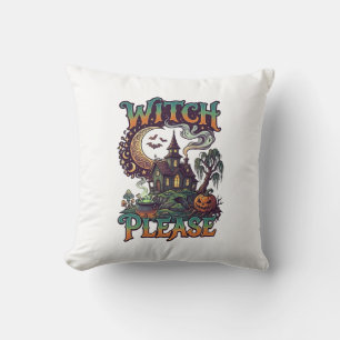 Witch Please Haunted House Crescent Moon Cauldron Cushion