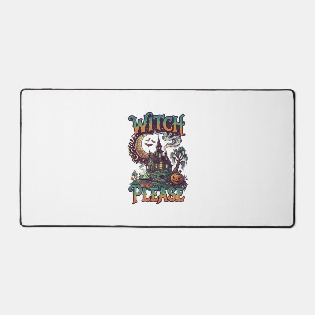 Witch Please Haunted House Crescent Moon Cauldron  Desk Mat (Front)