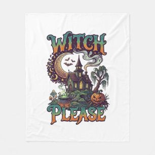 Witch Please Haunted House Crescent Moon Cauldron Fleece Blanket