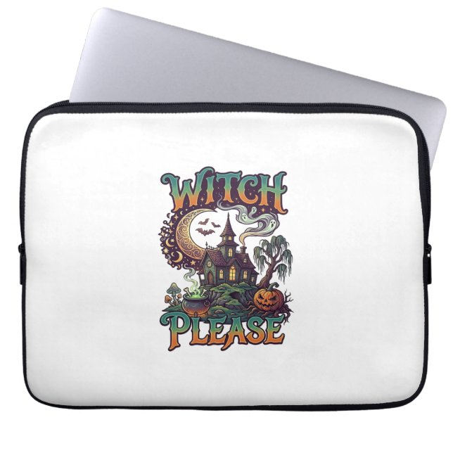 Witch Please Haunted House Crescent Moon Cauldron  Laptop Sleeve (Front)