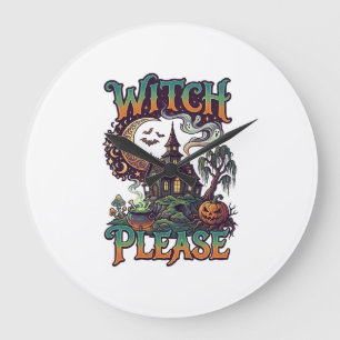 Witch Please Haunted House Crescent Moon Cauldron Large Clock