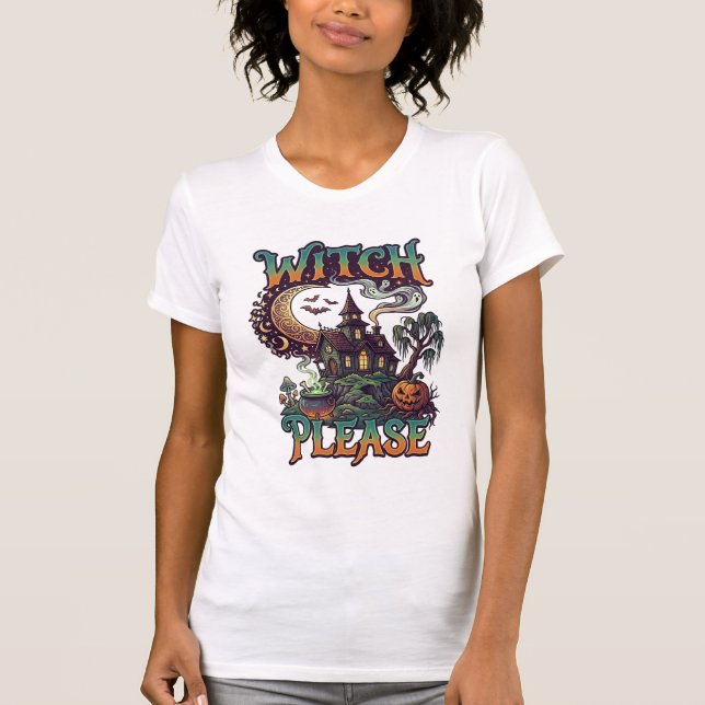 Witch Please Haunted House Crescent Moon Cauldron  T-Shirt (Front)
