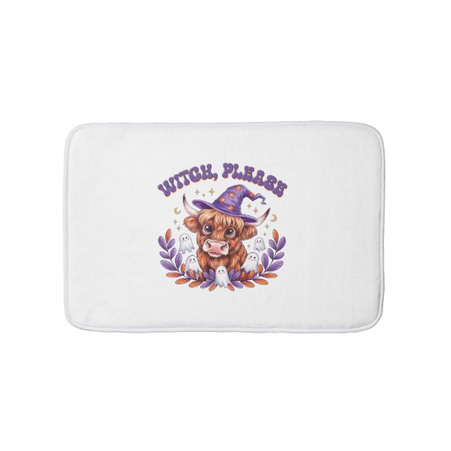 Witch Please Highland Cow Halloween Bath Mat (Front)