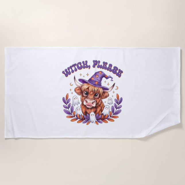 Witch Please Highland Cow Halloween Beach Towel (Front)