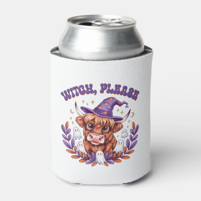 Witch Please Highland Cow Halloween Can Cooler (Can Front)