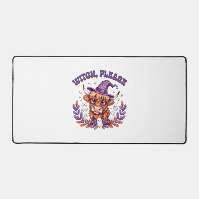 Witch Please Highland Cow Halloween Desk Mat (Front)
