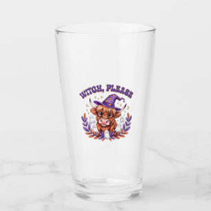 Witch Please Highland Cow Halloween Glass