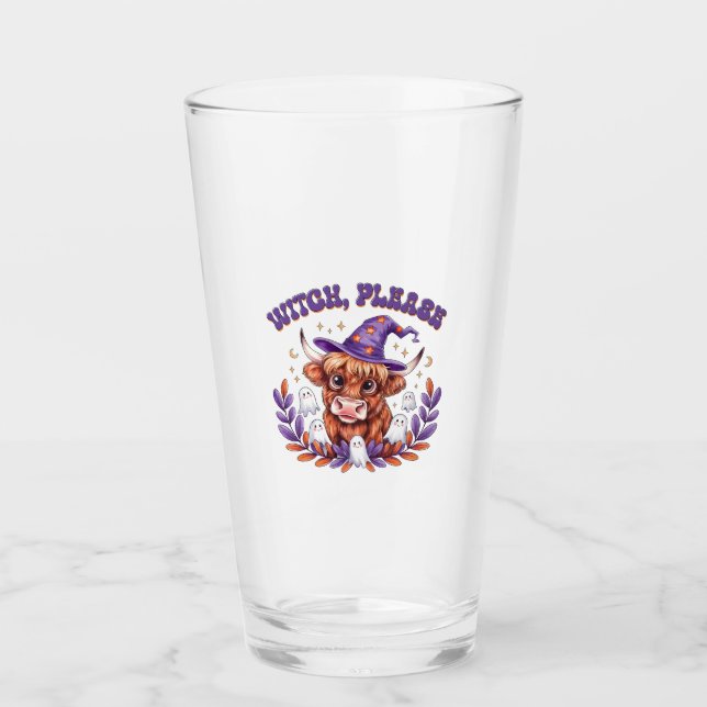 Witch Please Highland Cow Halloween Glass (Front)