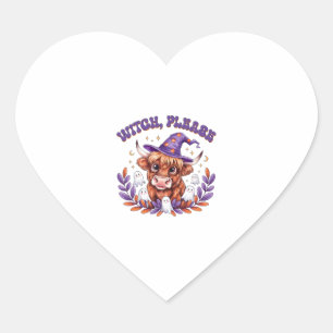 Witch Please Highland Cow Halloween Heart Sticker
