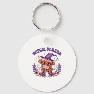 Witch Please Highland Cow Halloween Key Ring