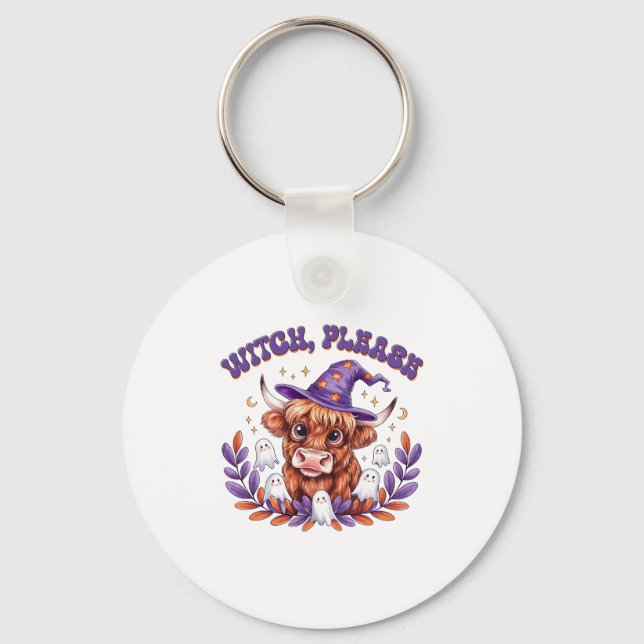 Witch Please Highland Cow Halloween Key Ring (Front)