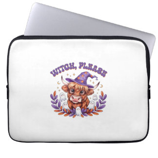 Witch Please Highland Cow Halloween Laptop Sleeve