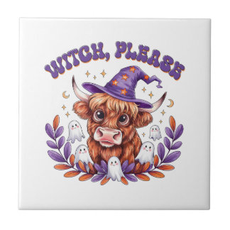 Witch Please Highland Cow Halloween Tile