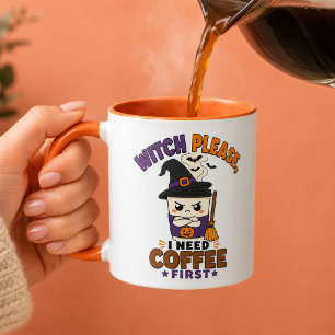 Witch Please I Need Coffee First Orange Halloween Mug