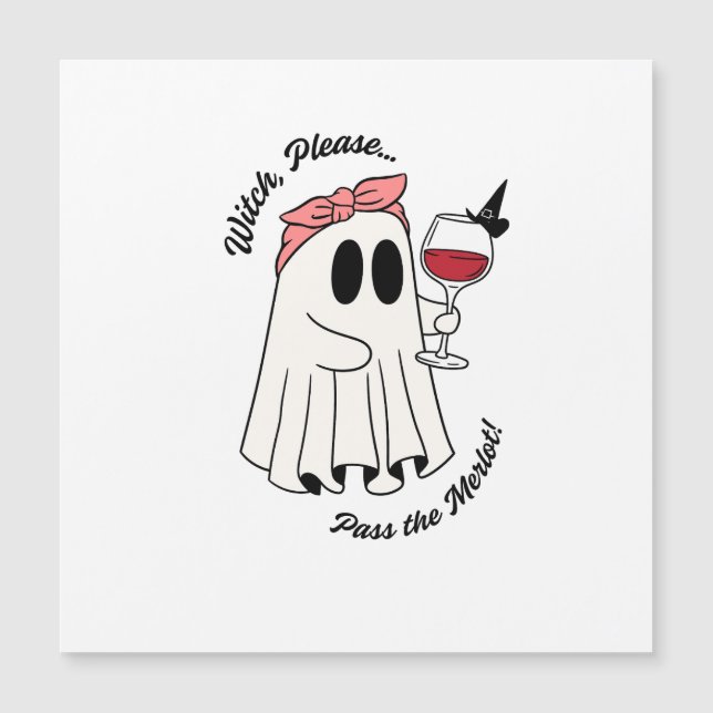 Witch Please Pass the Merlot Funny Halloween Wine (Front)