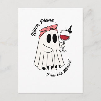 Witch Please Pass the Merlot Funny Halloween Wine Holiday Postcard