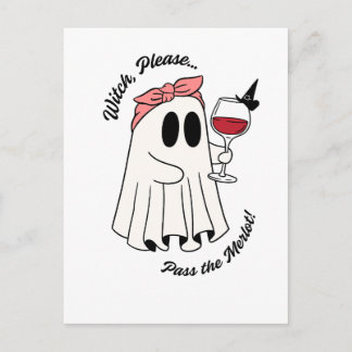 Witch Please Pass the Merlot Funny Halloween Wine Invitation Postcard