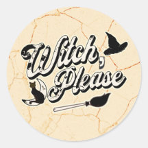 Witch Please, Vintage Halloween Black Cat & Broom