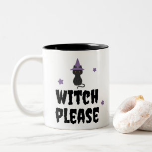 Witch Please with Cute Little Black Cat Halloween Two-Tone Coffee Mug
