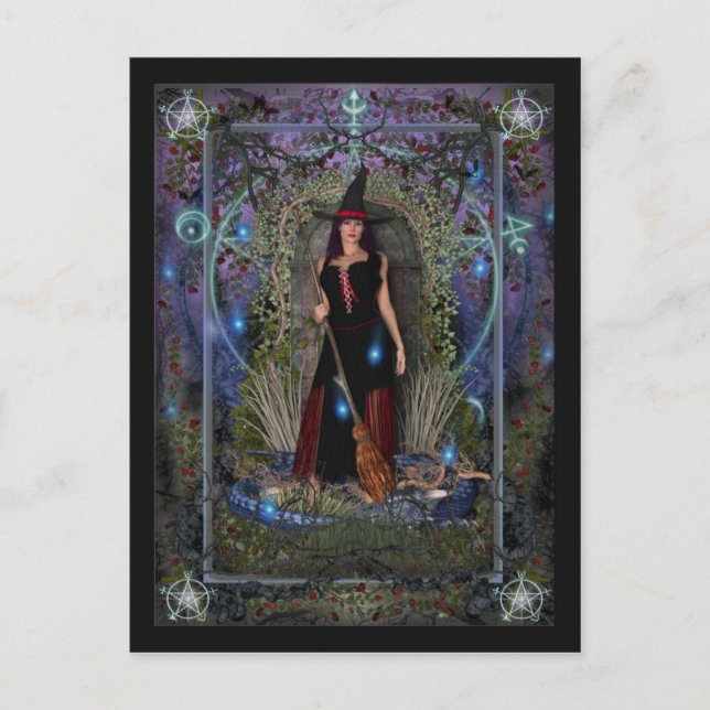Witch Postcard - Blue Moon Witch & Dragon (Front)
