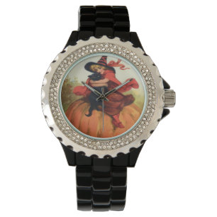 Witch Pumpkin Black Cat Vintage Halloween Watch