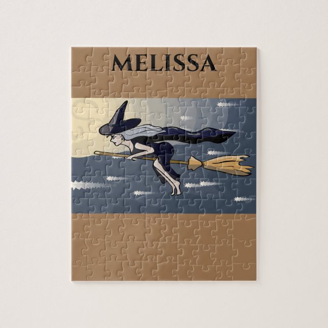 Witch puzzle with personalised name. (Vertical)