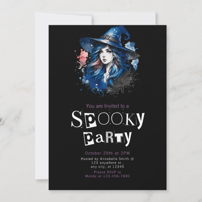 Witch Rainbow Modern Minimalist Halloween Party Invitation (Front)