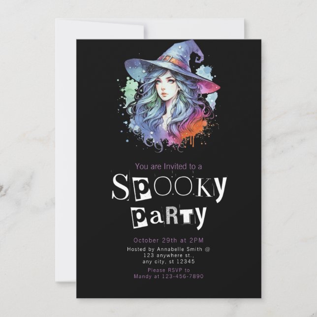 Witch Rainbow Modern Minimalist Halloween Party Invitation (Front)
