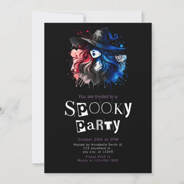 Witch Rainbow Modern Minimalist Halloween Party Invitation (Front)