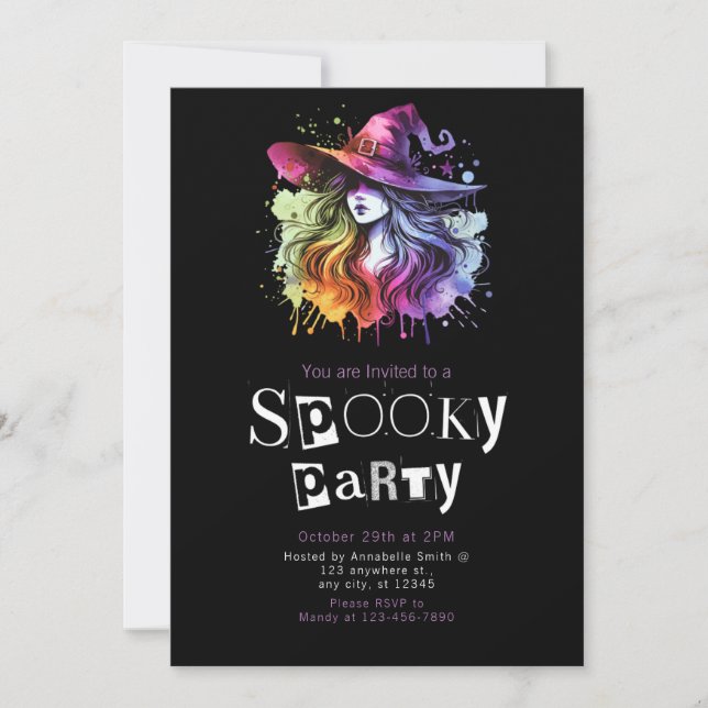 Witch Rainbow Modern Minimalist Halloween Party Invitation (Front)