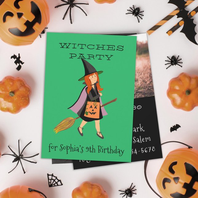 Witch Redhead Girl Halloween Birthday Party Invitation (Creator Uploaded)