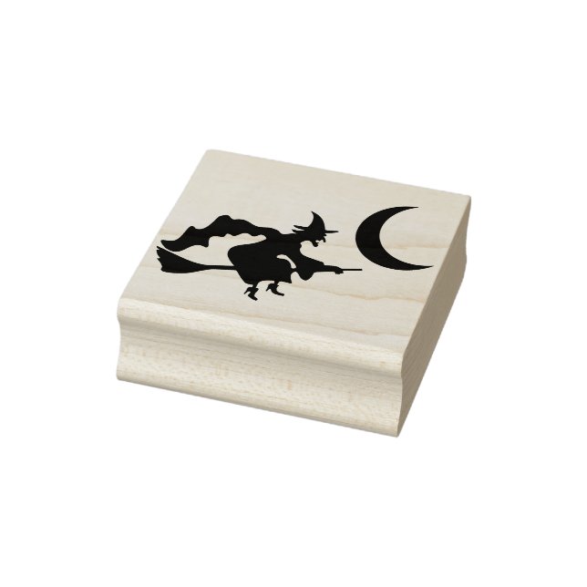 Witch riding a broom silhouette art stamp (Stamp)