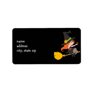 Witch Riding a Broomstick Label