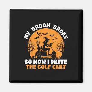 Witch Riding A Golf Cart Funny Halloween Magnet