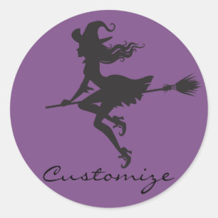 Witch Riding Broom Halloween Thunder_Cove Classic Round Sticker