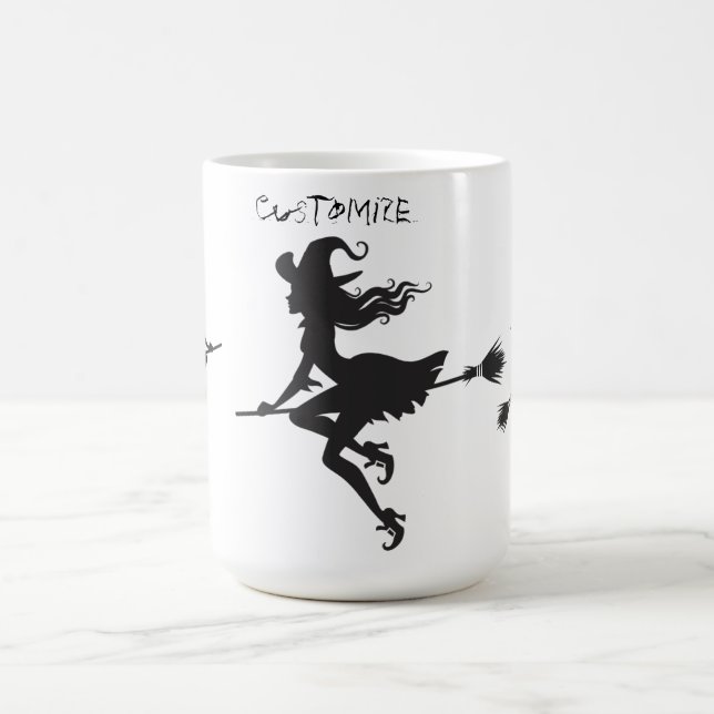 Witch Riding Broom Halloween Thunder_Cove Coffee Mug (Center)