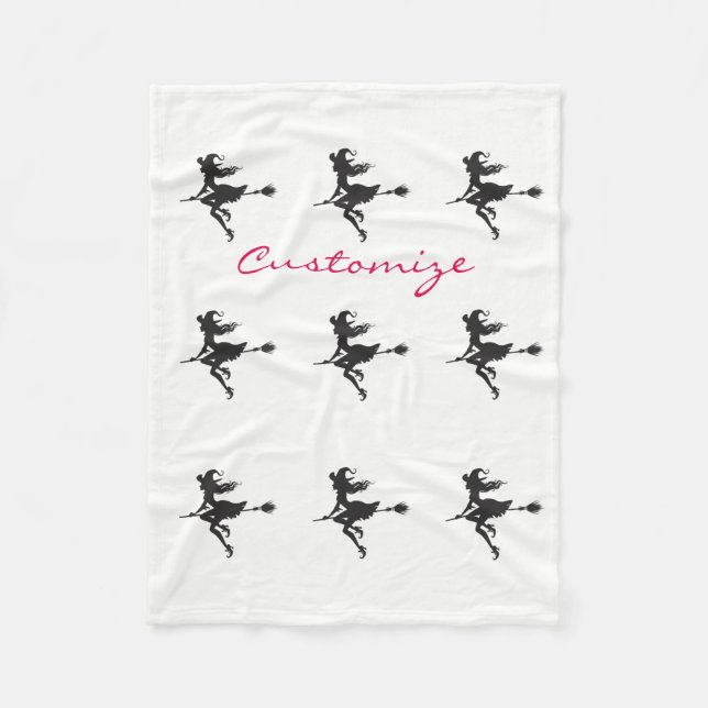 Witch Riding Broom Halloween Thunder_Cove Fleece Blanket (Front)