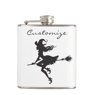 Witch Riding Broom Halloween Thunder_Cove Hip Flask
