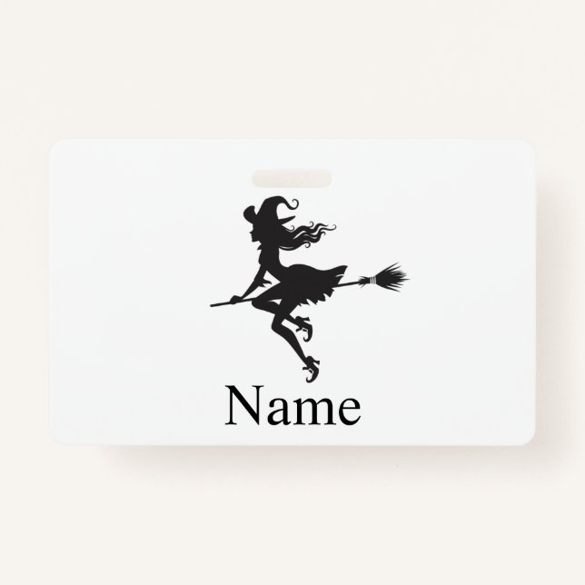 Witch Riding Broom Halloween Thunder_Cove  ID Badge (Front)